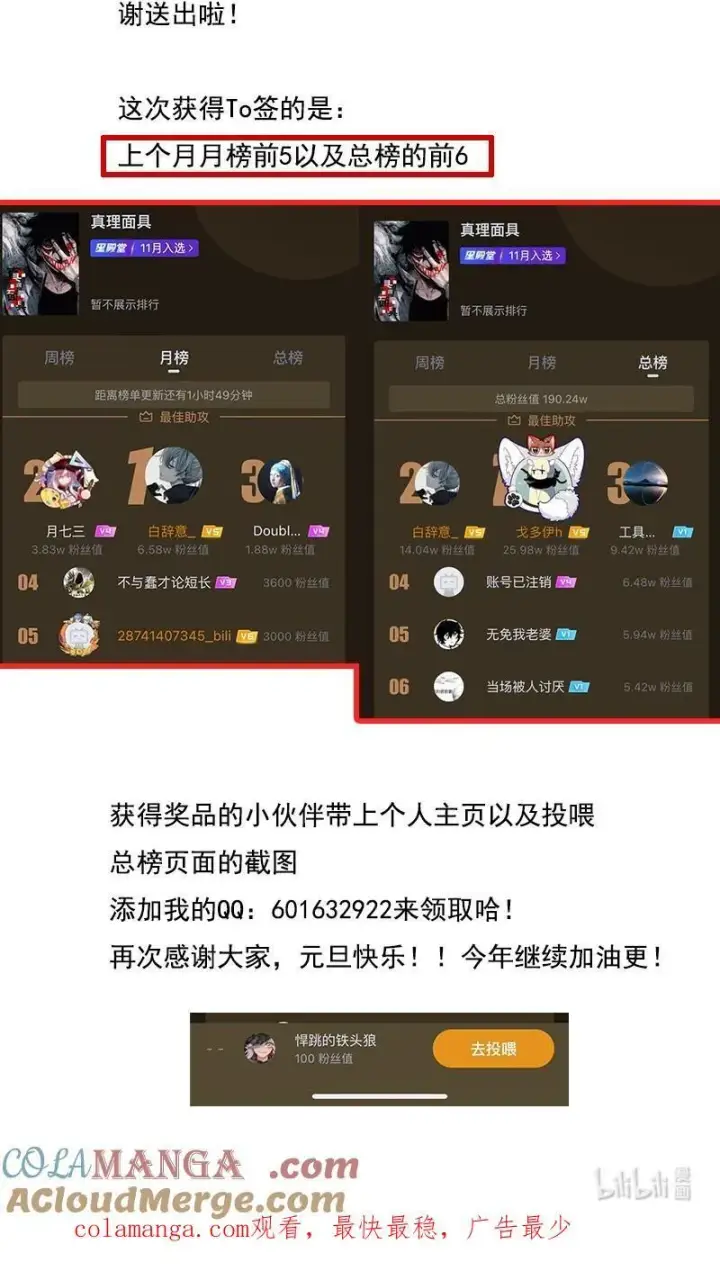 漫画《真理面具》元旦贺图 投喂榜送礼第3张图
